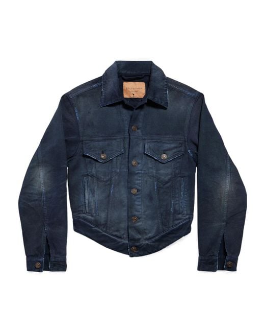 Balenciaga Blue Curved Waistband Denim Jacket