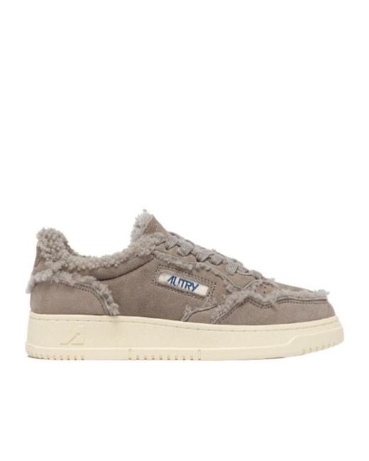 Autry Gray Medalist Shearling Low-Top Sneakers