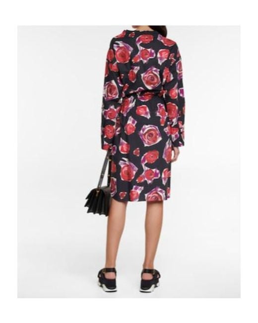 Marni Red Floral Cotton Midi Dress