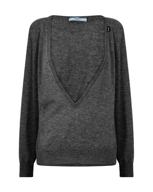 Prada Gray V-Neck Jumper