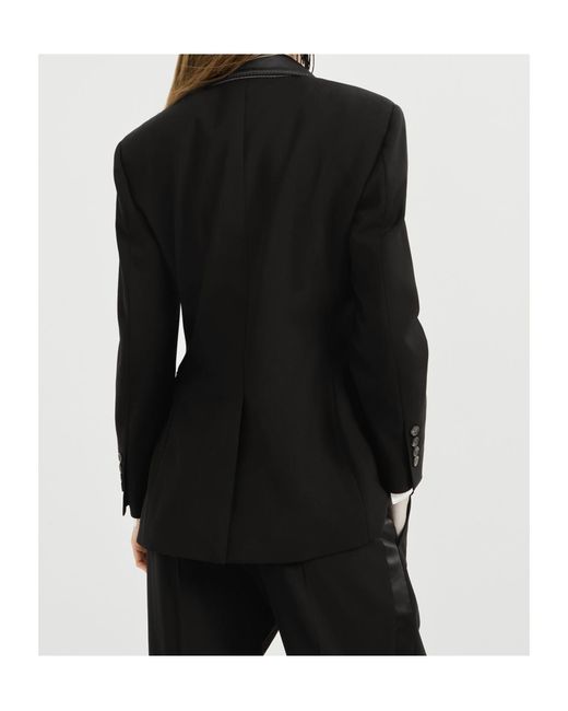 Brunello Cucinelli Black Viscose And Virgin Wool Tuxedo Jacket With Monili