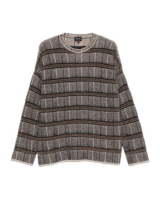 Giorgio Armani Gray Striped Jacquard-Knit Sweater for men