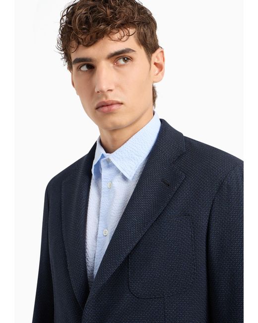 Emporio Armani Blue Long-Sleeved Wool Suit Coat for men