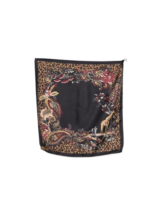 Etro Gray Paisley Leopard-Print Scarf