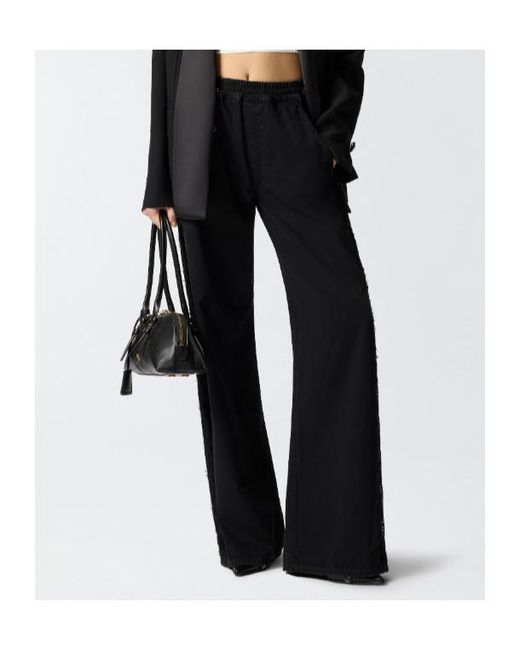 Pinko Black Lace-Detail Wide Leg Trousers