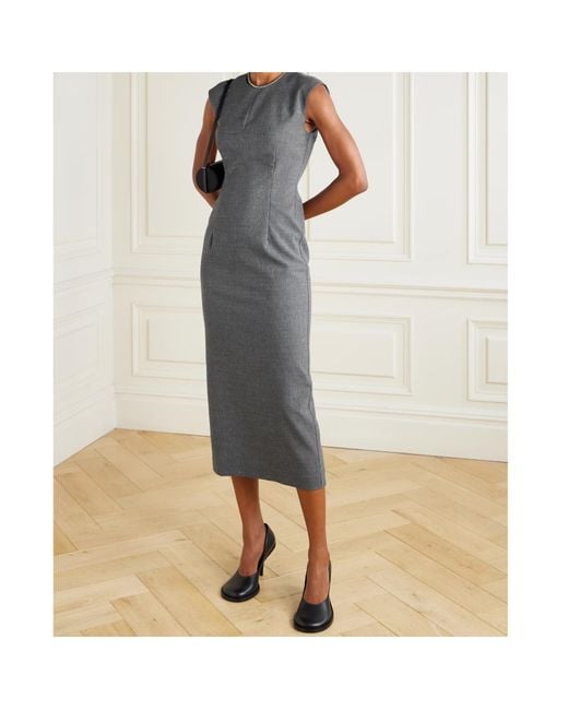 TOVE Gray Estelle Pinstriped Woven Midi Dress