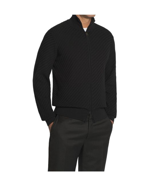 Brioni Blue Embossed-Finish Zip-Up Jumper for men