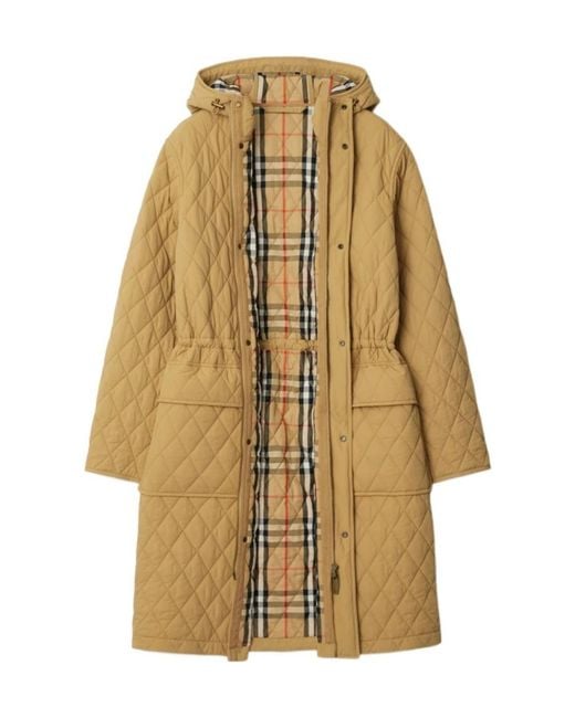 Burberry Natural Drawstring Waist Hooded Quilted Parka
