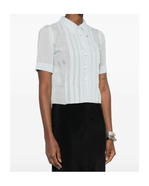 Maison Margiela White Sheer Pleated Button-Up Top