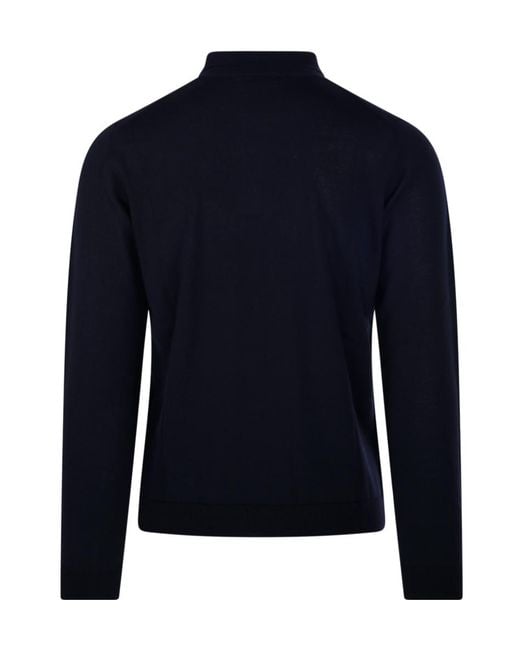 Roberto Collina Blue Long-Sleeve Knitted Polo Shirt for men