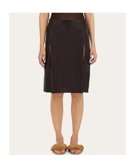Ferragamo Black Midi Leather Skirt