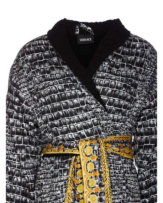 Versace White Printed Belted Waist Bathrobe for men
