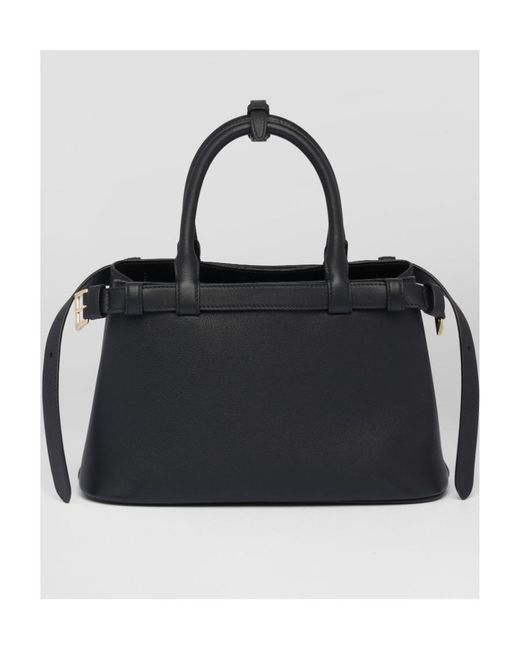 Prada Black Buckle Small Leather Handbag With Double Belt
