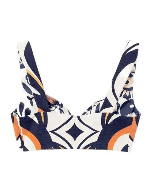 LaDoubleJ Blue Abstract-Print Sweetheart Top