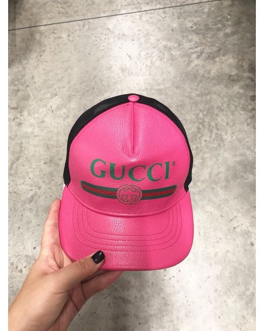 Gucci Pink Logo Print Baseball Cap