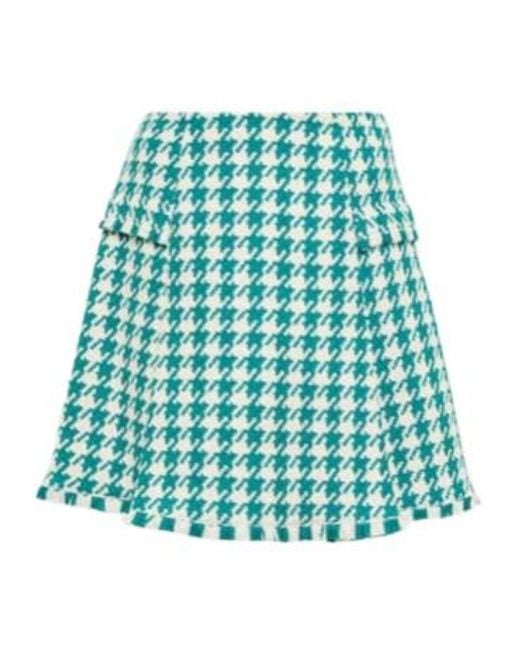 Oscar de la Renta Green Frayed Houndstooth Tweed Miniskirt