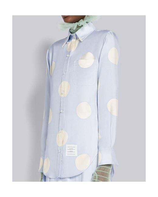 Thom Browne Blue Polka-Dot Long-Sleeved Buttoned Shirt