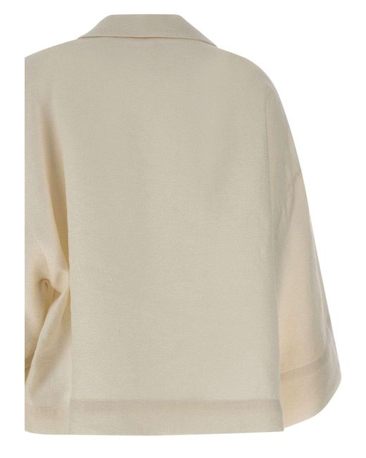 Eleventy Natural Wide-Sleeve V-Neck Top