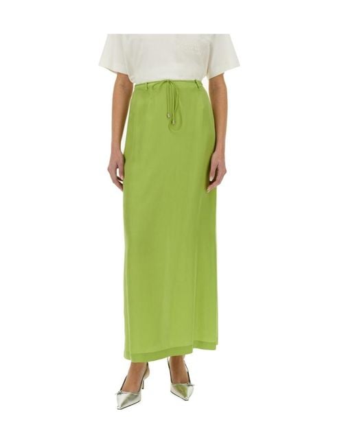 Alysi Green Slit-Detailed Drawstring Maxi Skirt