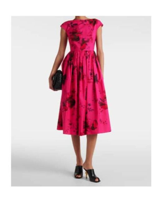 Erdem Red Floral Cotton Faille Midi Dress