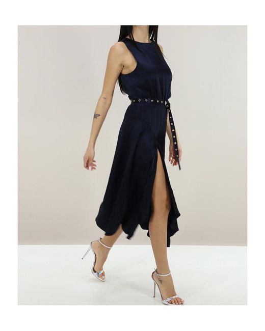Liu Jo Blue Belted Asymmetric Satin Midi Dress