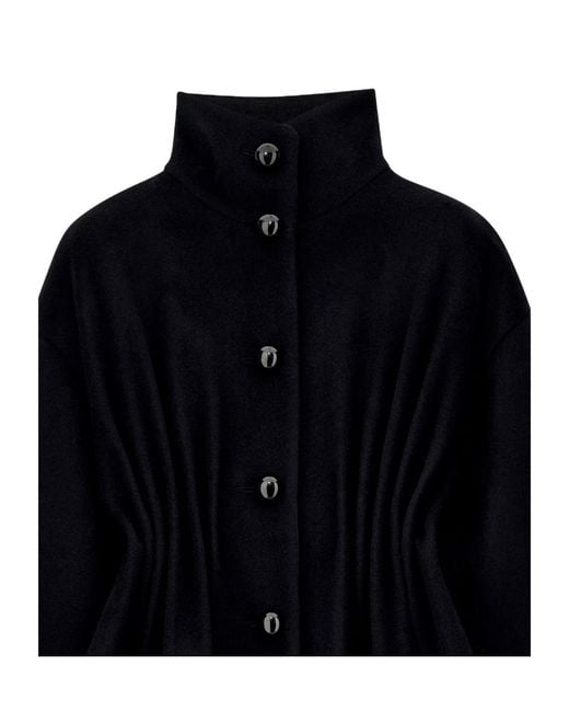 Emporio Armani Black Ruched-Waist High-Neck Coat