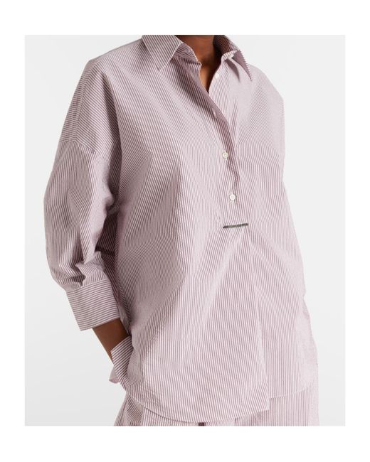 Brunello Cucinelli Purple Striped Cotton-Blend Top
