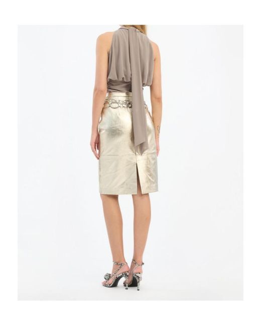 ROTATE BIRGER CHRISTENSEN Natural Metallic Pencil Midi Skirt