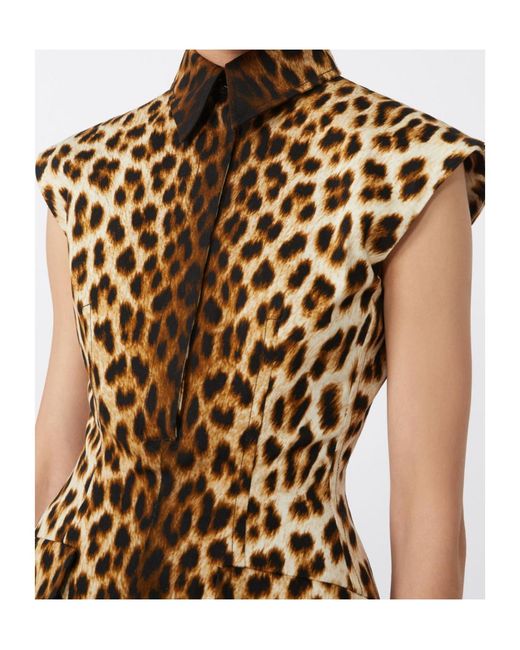 Sportmax Brown Cotton Mini Dress With Animal Print