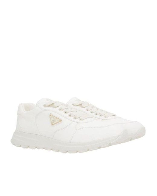 Prada White Triangle-Logo Lace-Up Sneakers