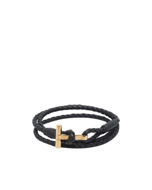 Tom Ford White T Plaque Braided Bracelet for men