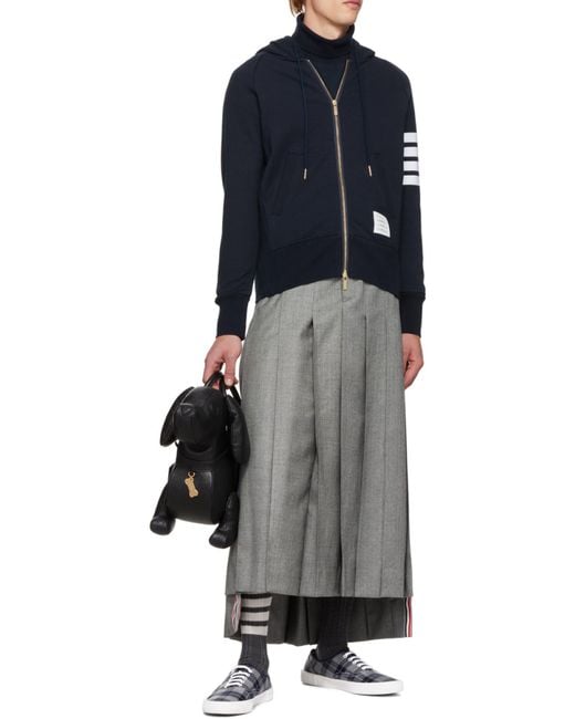 Thom Browne Blue Engineered 4-Bar Zip-Up Drawstring Hoodie for men