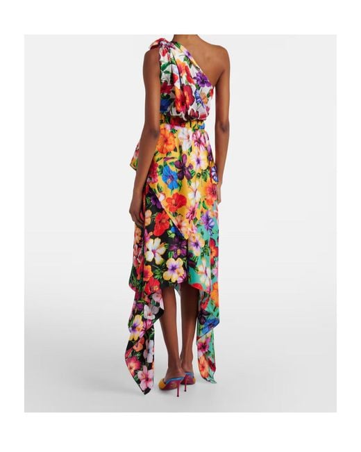 Dolce & Gabbana White Floral One-Shoulder Silk Midi Dress