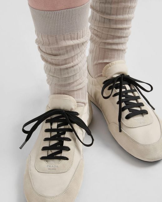 Prada White Round Toe Lace-Up Sneakers