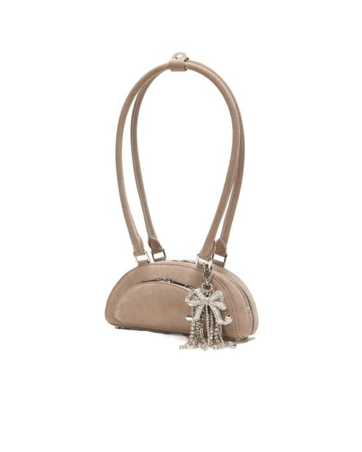 Self-Portrait White Mini Bow Charm Embellished Shoulder Bag