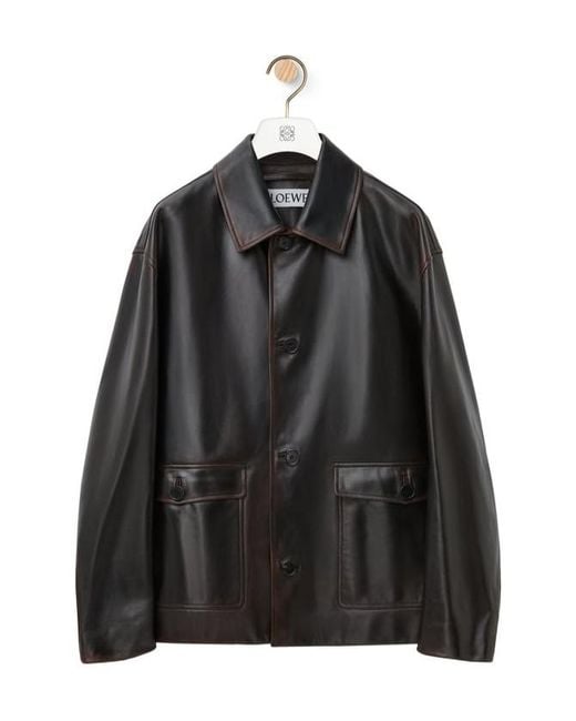 Loewe Black Button Fastened Leather Jacket for men