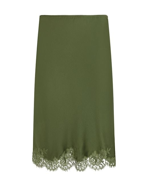 Saint Laurent Green Jupe Lace Hem Skirt