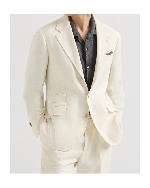 Brunello Cucinelli Natural Single-Breasted Blazer for men