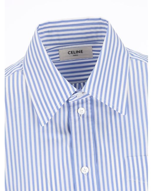 Céline Blue Cropped Shirt Striped Cotton Poplin