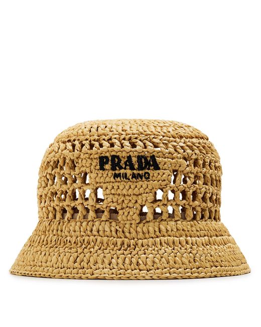 Prada Metallic Solid Color Straw Hat