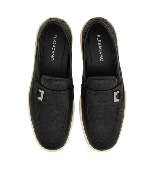 Ferragamo Black Ferragamo Gancini Boat Loafers for men