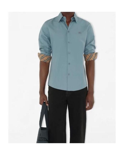Burberry Blue Slim Fit Cotton Poplin Shirt for men