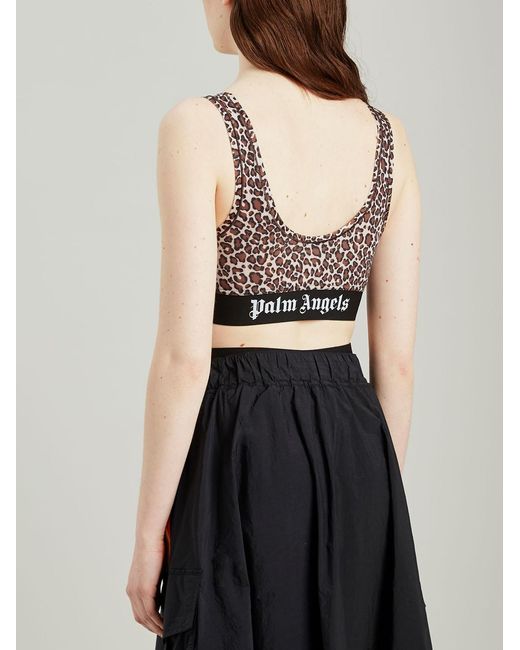 Palm Angels Gray Leopard Print Sports Bra