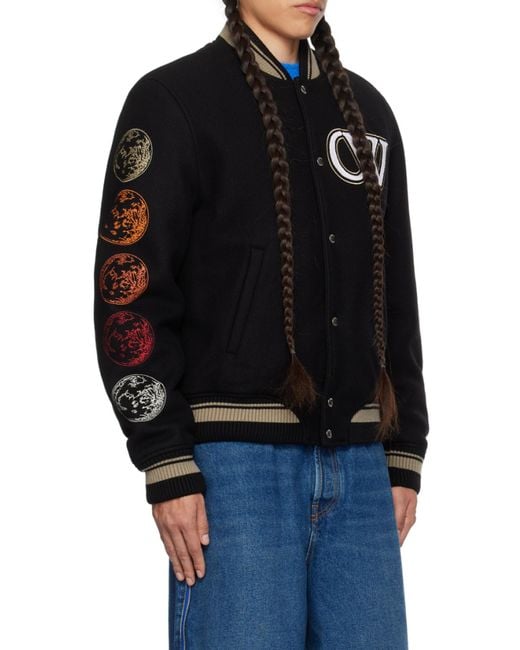 Off-White c/o Virgil Abloh Black Logo Detailed Bomber Jacket for men