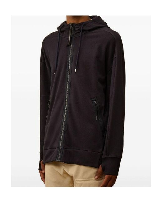 C P Company Black Goggle Zip-Up Hoodie for men