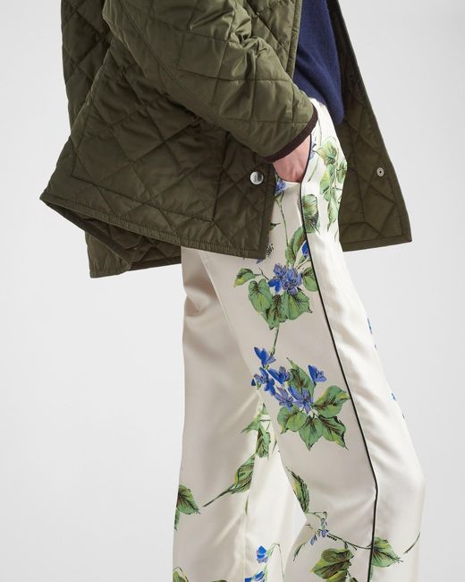 Prada Green Straight-Leg Floral Printed Trousers