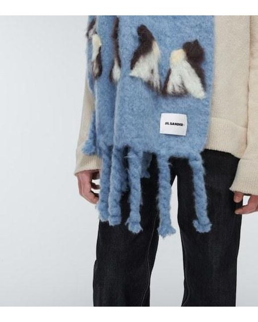 Jil Sander Blue Mohair And Wool-Blend Scarf for men