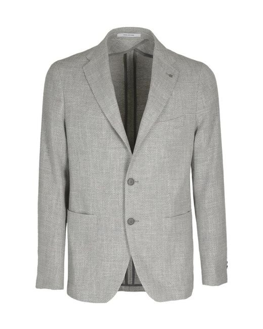 Tagliatore Gray Single-Breasted Herringbone Blazer for men