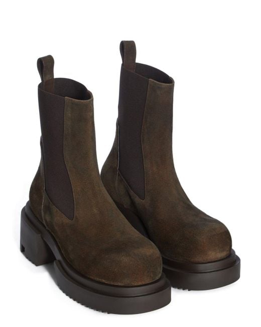 Rick Owens Brown Beatle Bogun Block Heel Chelsea Boots