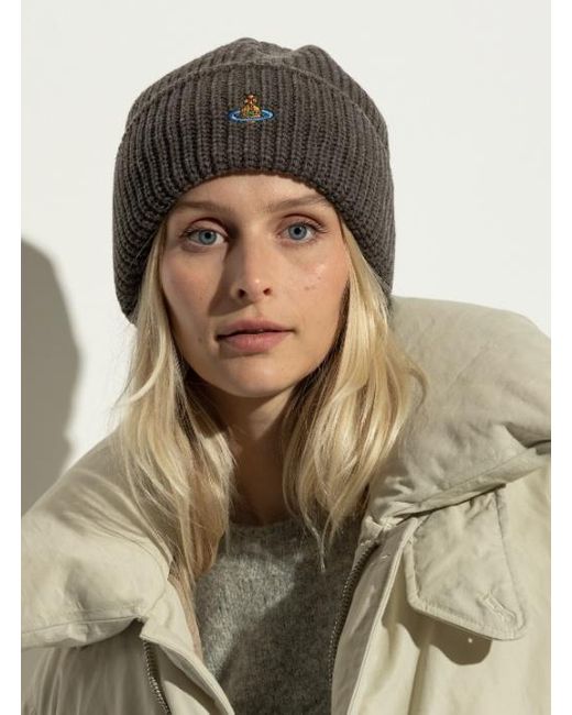 Vivienne Westwood Gray Logo Embroidered Beanie for men